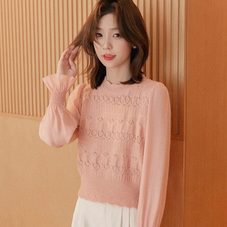 2024 Spring new arrival office lady long sleeve jumper lace thin women sweater pullover