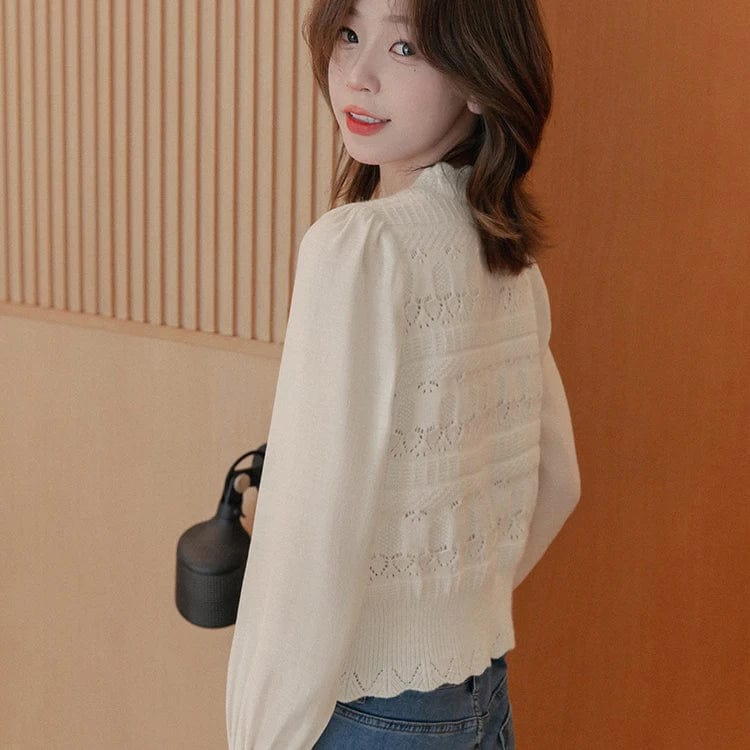 2024 Spring new arrival office lady long sleeve jumper lace thin women sweater pullover