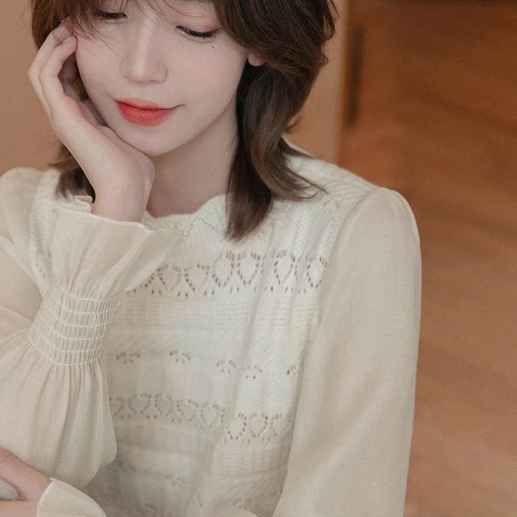 2024 Spring new arrival office lady long sleeve jumper lace thin women sweater pullover