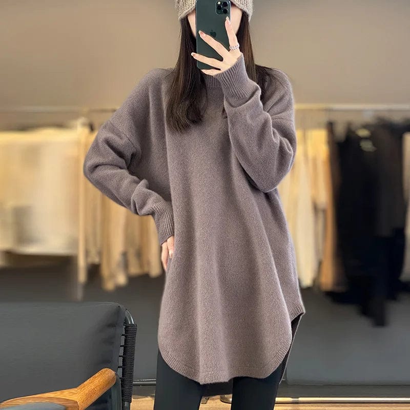 2024 spring new arrivals best-selling women's high-quality crew-neck solid color long-sleeved pullover long sweater