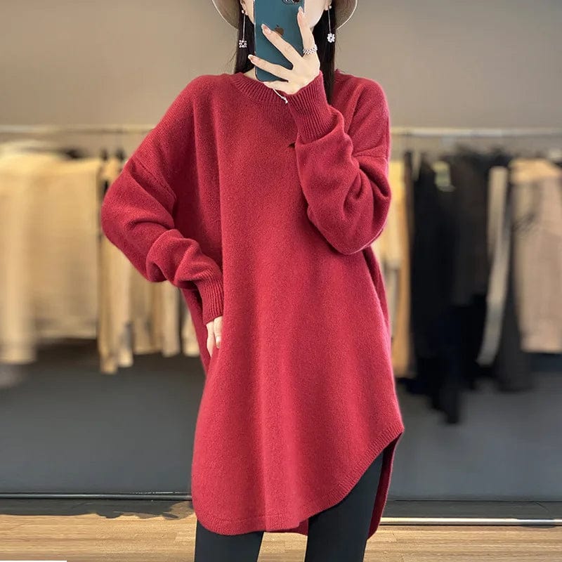 2024 spring new arrivals best-selling women's high-quality crew-neck solid color long-sleeved pullover long sweater