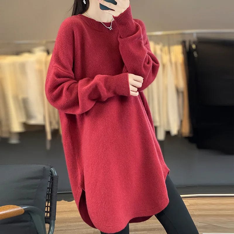 2024 spring new arrivals best-selling women's high-quality crew-neck solid color long-sleeved pullover long sweater