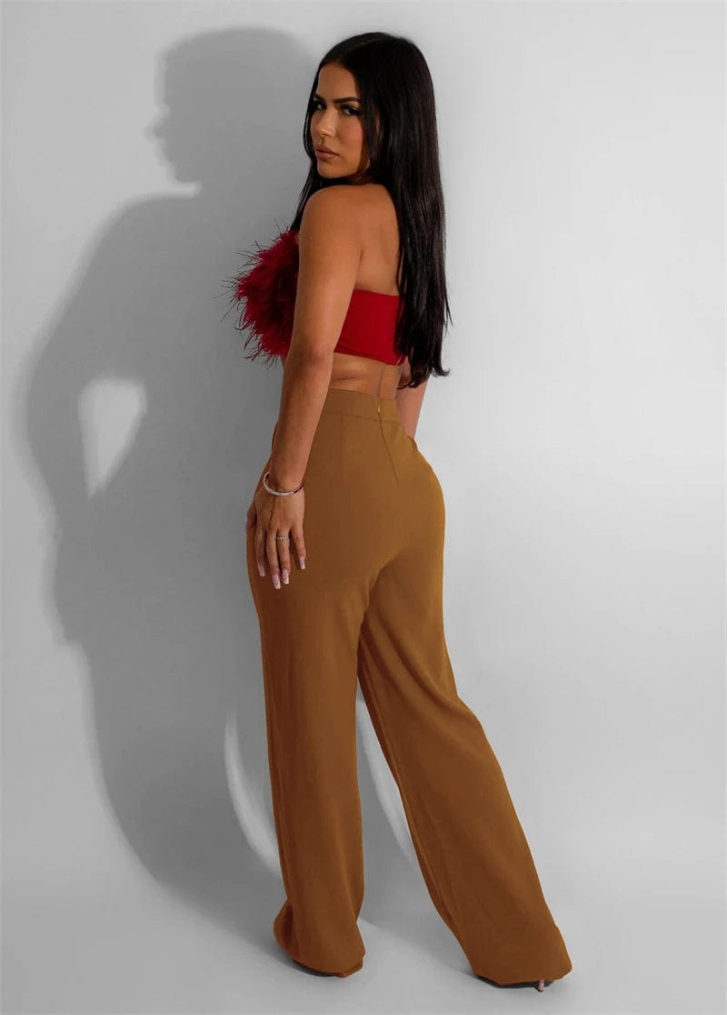 2024 spring new arrivals cheap office ladies women high waist straight zipper up nylon pants formal trousers with back zipper