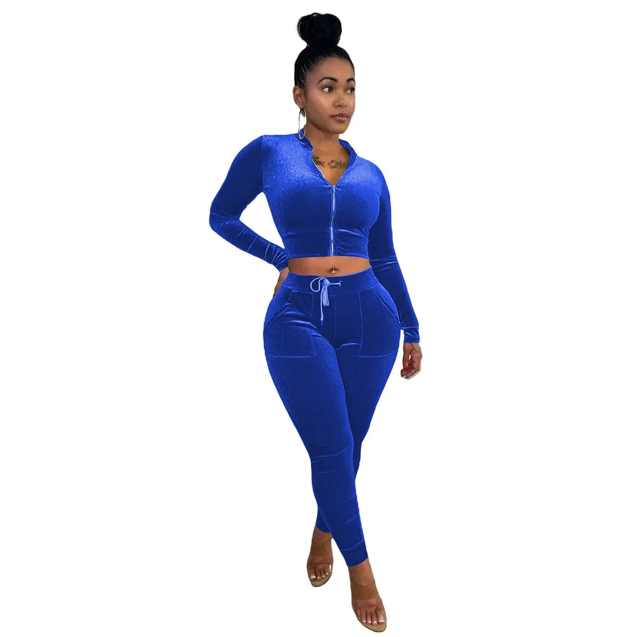 2024 spring new arrivals women 2 piece velvet zipper top and leggings sweatpants set streetwear tracksuit clothing manufacturers