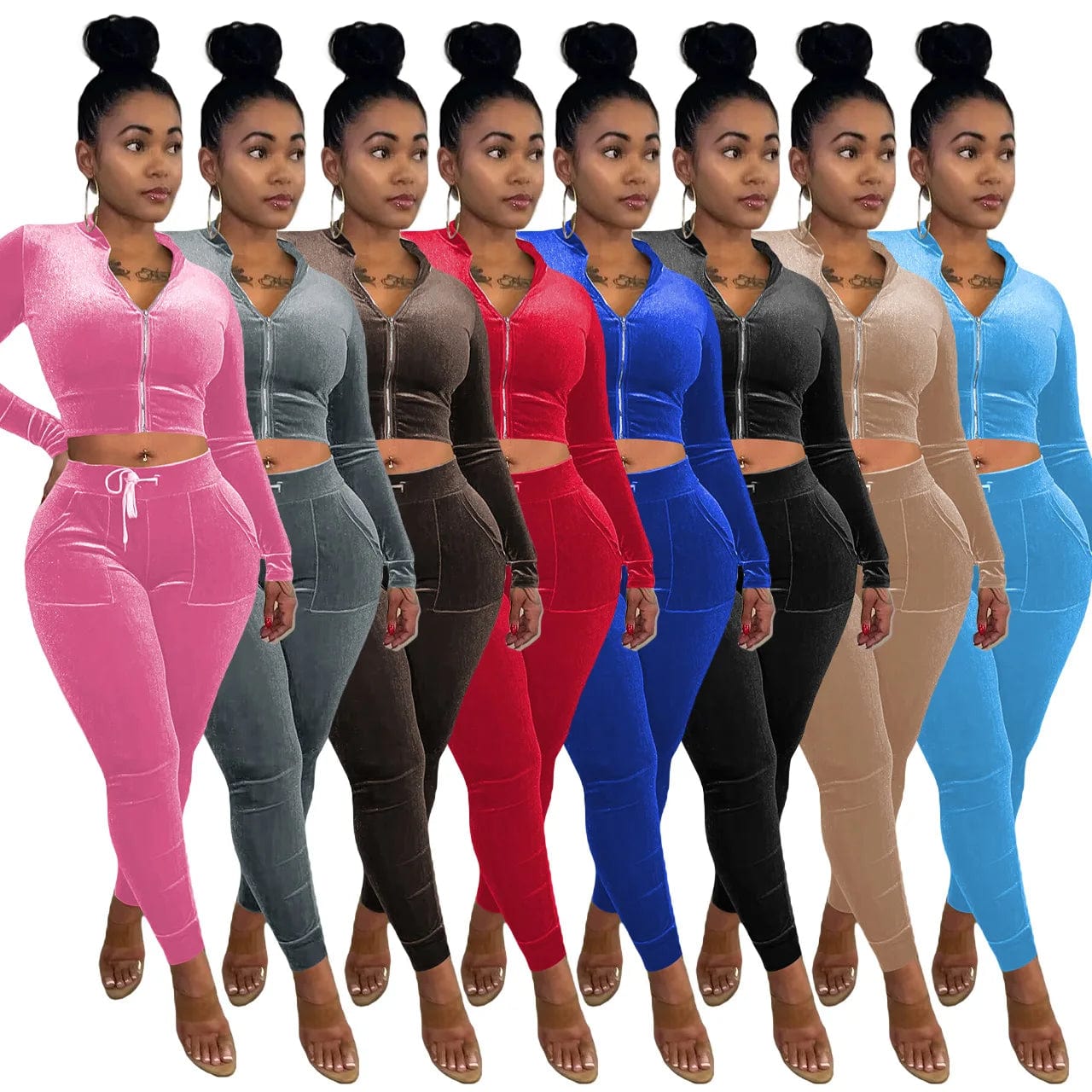 2024 spring new arrivals women 2 piece velvet zipper top and leggings sweatpants set streetwear tracksuit clothing manufacturers