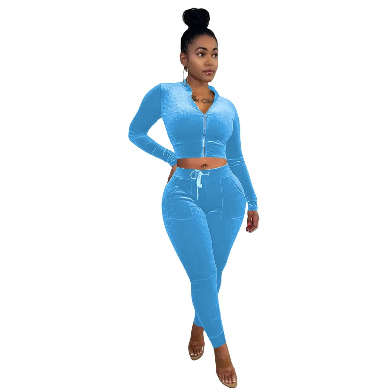 2024 spring new arrivals women 2 piece velvet zipper top and leggings sweatpants set streetwear tracksuit clothing manufacturers