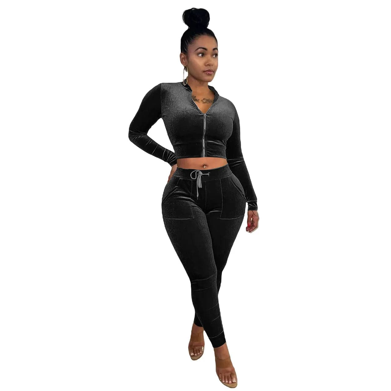 2024 spring new arrivals women 2 piece velvet zipper top and leggings sweatpants set streetwear tracksuit clothing manufacturers