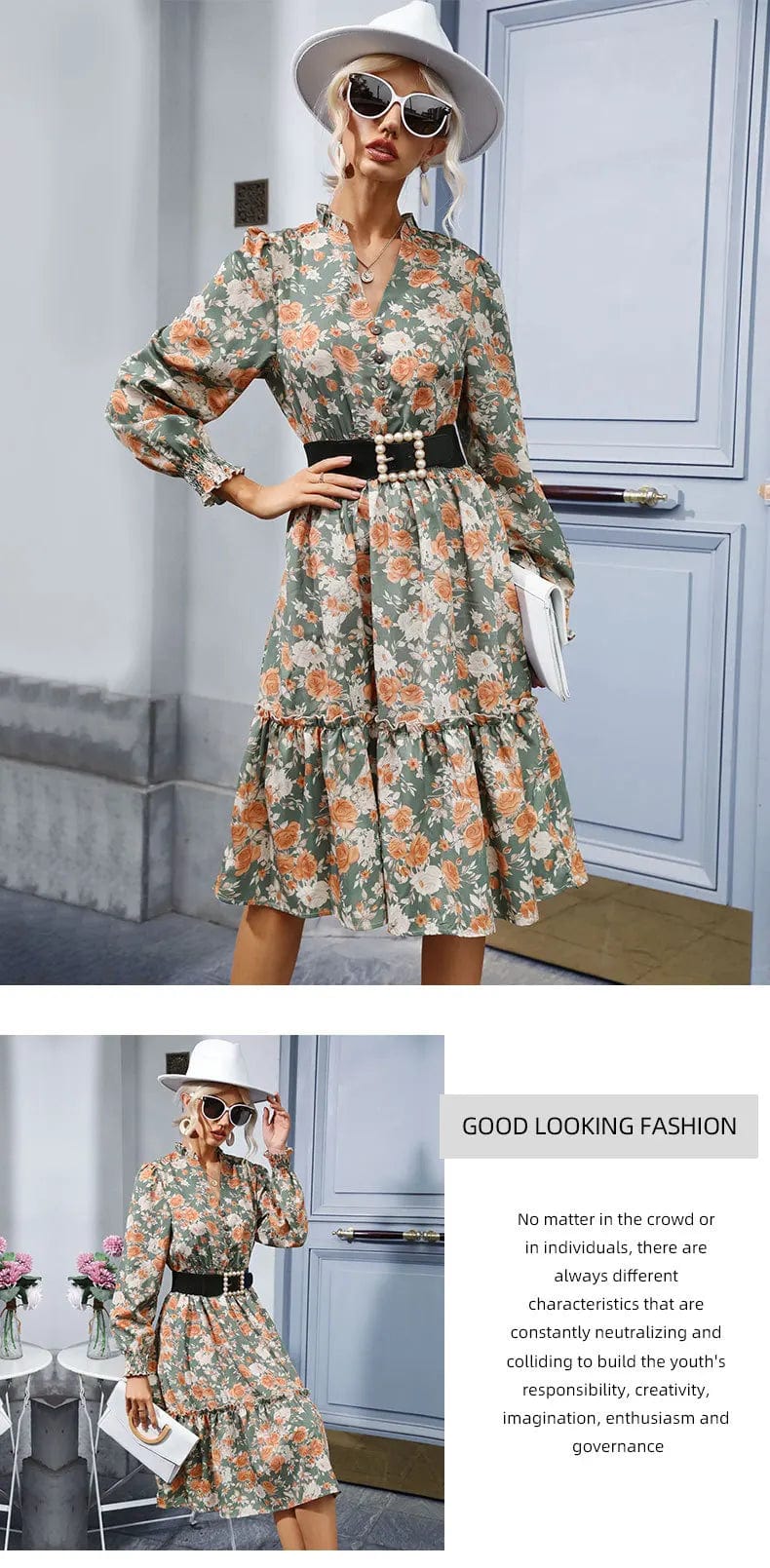 2024 Spring New Fashion Elegant Women's Commuter Dresses Long Sleeve Floral Corset Dresses