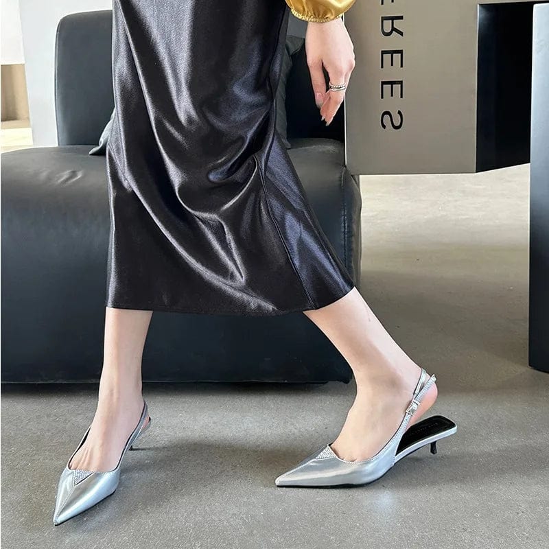 2024 spring new fashion pointed cat heel Baotou sandals simple all-match solid color commuting low heel women's shoes