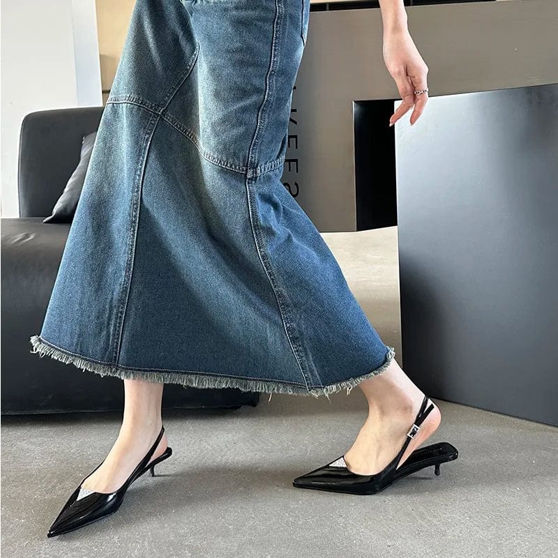 2024 spring new fashion pointed cat heel Baotou sandals simple all-match solid color commuting low heel women's shoes