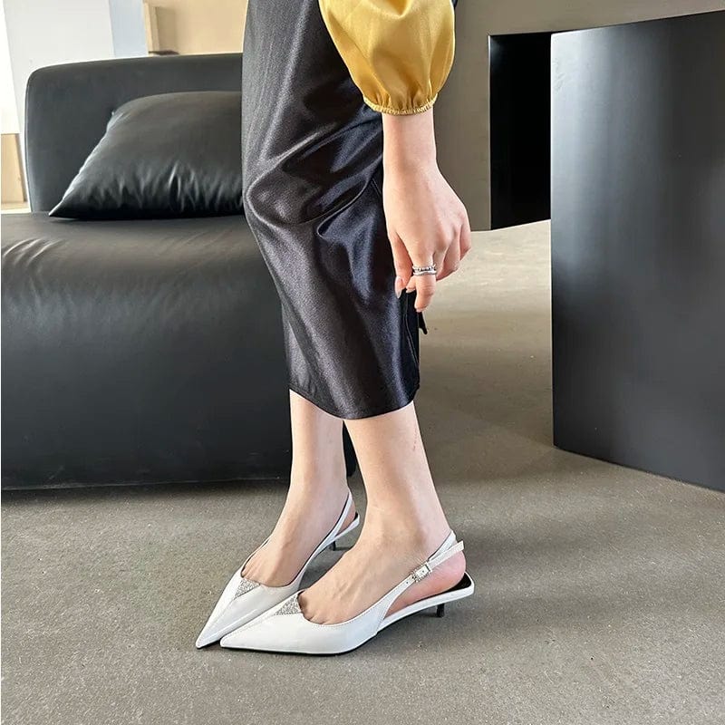 2024 spring new fashion pointed cat heel Baotou sandals simple all-match solid color commuting low heel women's shoes