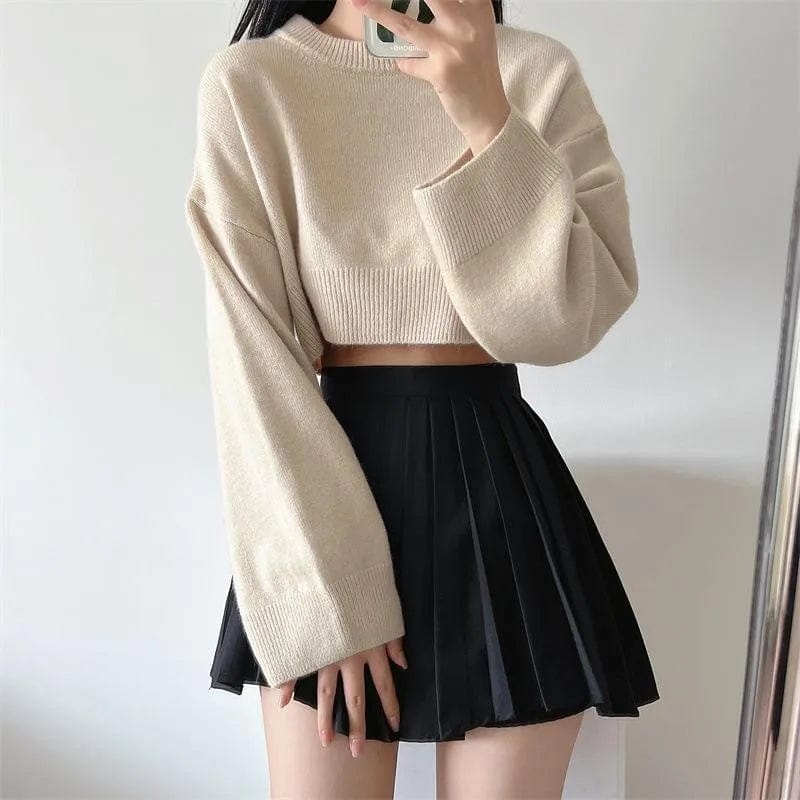 2024 spring new high-quality fashion women's round neck solid color loose short sexy knitwear