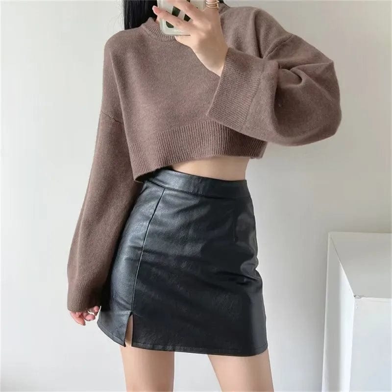 2024 spring new high-quality fashion women's round neck solid color loose short sexy knitwear