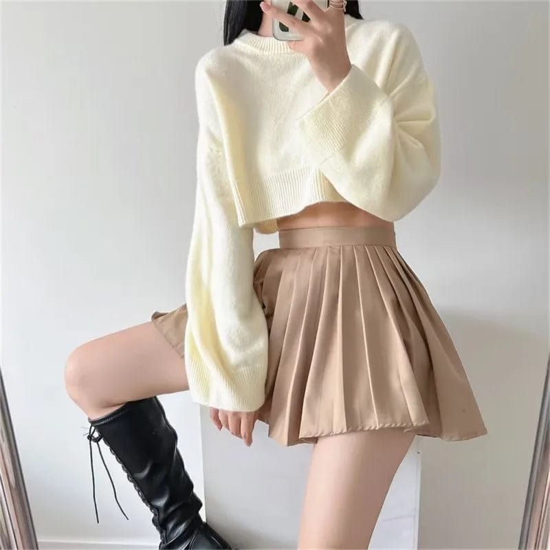 2024 spring new high-quality fashion women's round neck solid color loose short sexy knitwear