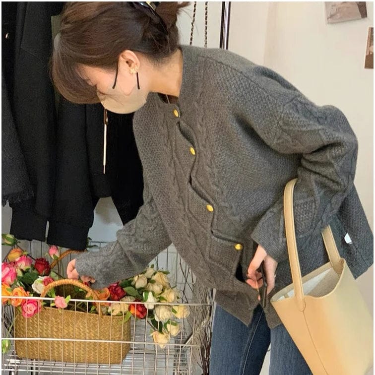 2024 Spring office lady style  woman new arrival crew neck long sleeve coat elegant sweater cardigan