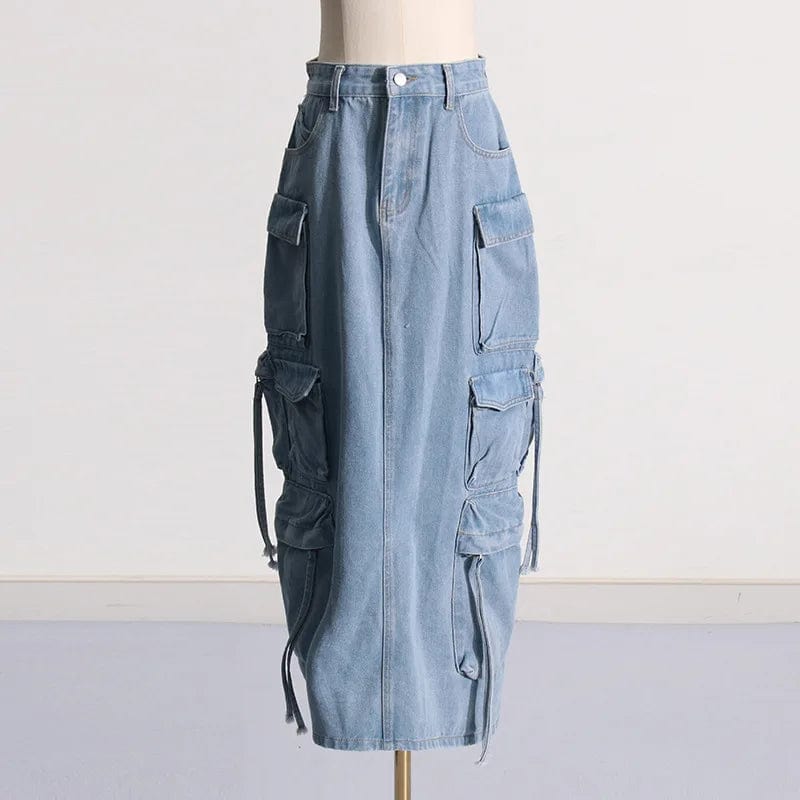 2024 spring S-XL boutique fashion ladies popular midi denim jeans cargo women's skirts