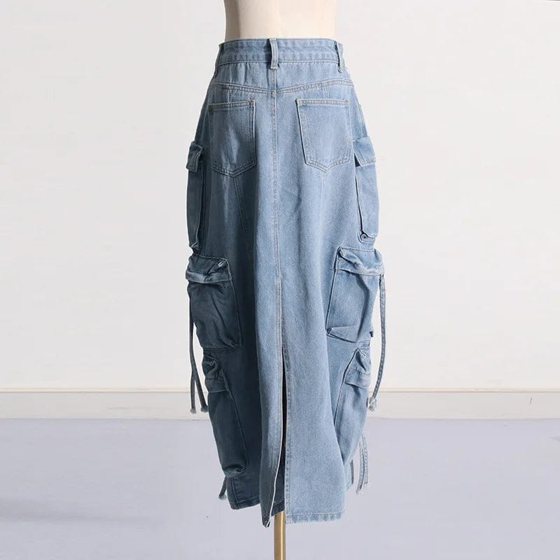 2024 spring S-XL boutique fashion ladies popular midi denim jeans cargo women's skirts