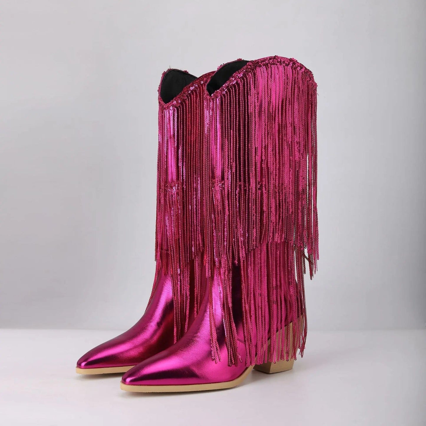 3.5 / Plum BUSY GIRL XJ4942 women's winter boots ladies shoes 2024 trending hot pink sliver botas de mujer sequin tassel cowboy boots