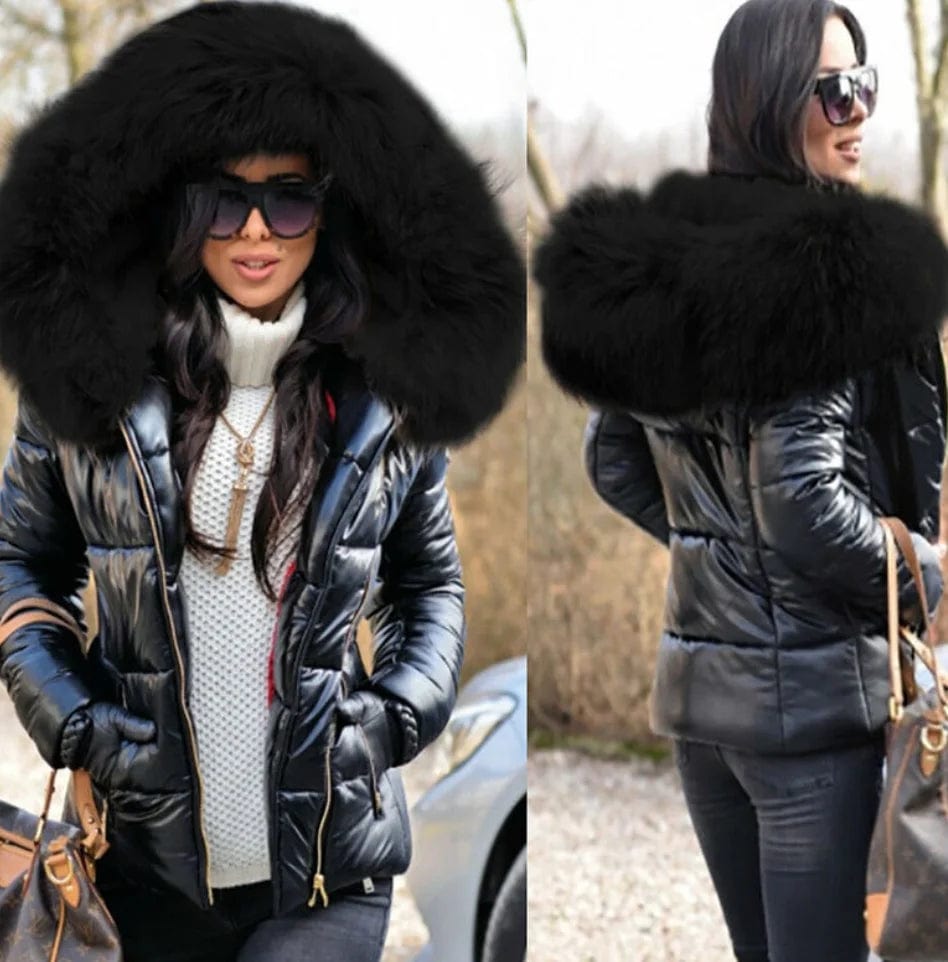 3 XL / Black Liu Ming Winter Women Clothing Fashion Hood Faux Fur Collar Outwear Parkas Ladies Down Jacket Plus Size Coat