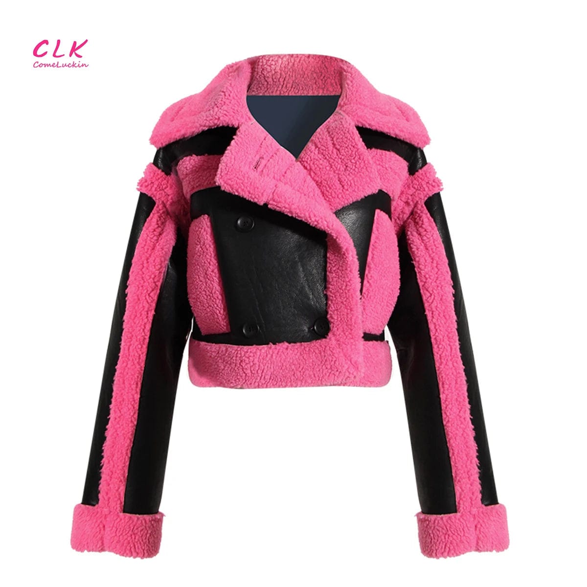 3 XL / Pink Black New Wholesale Autumn Winter Fashion Street Coat Women's High Quality Pink Contrast Color Imitation Fur Jacket For Women