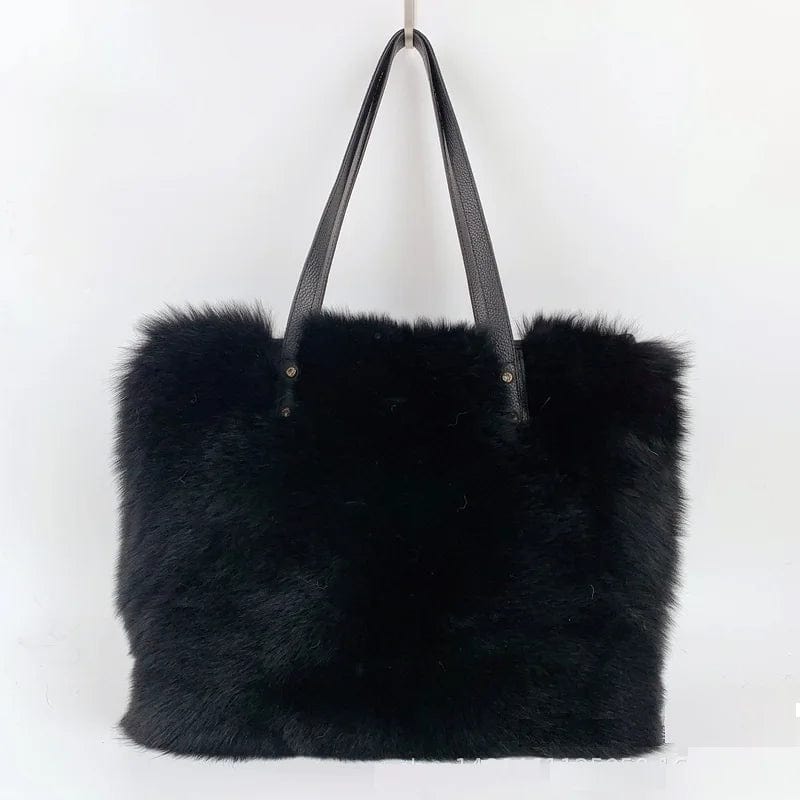 30x38x11 cm / Color 2 High Capacity Women Handbag Soft Fluffy Hand Crossbody Bag Real Fox Raccoon Fur Bags Women Handbags Ladies