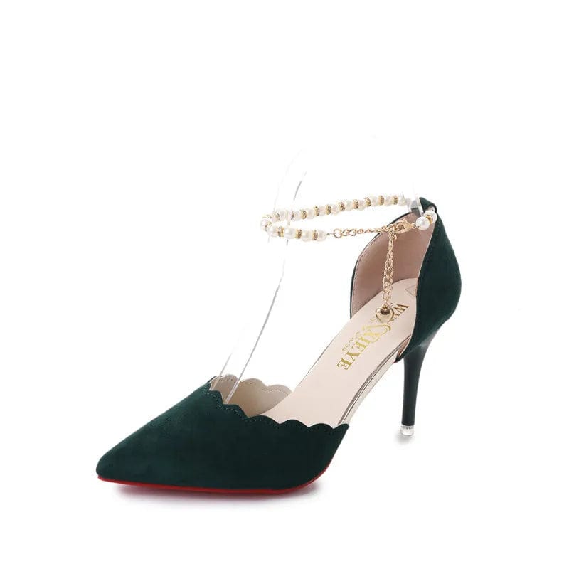 34 / Green 8CM New WomenHigh heels pointed Shoes Woman Sexy High Heels a word buckle shallow mouth Female mature sexy women shoes