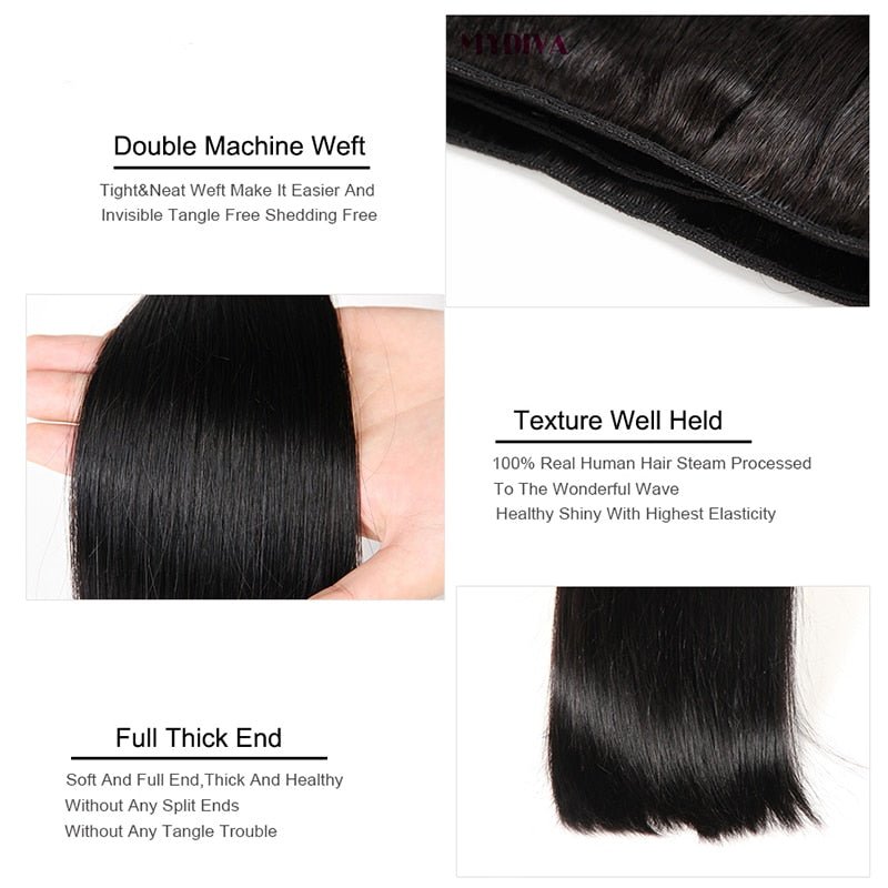 36 38 40 inch Long Straight Bundles With Closure Human Hair Brazilian Hair Weave Straight Extension With 5x5x1 Closure For Women - SN Wigs & More