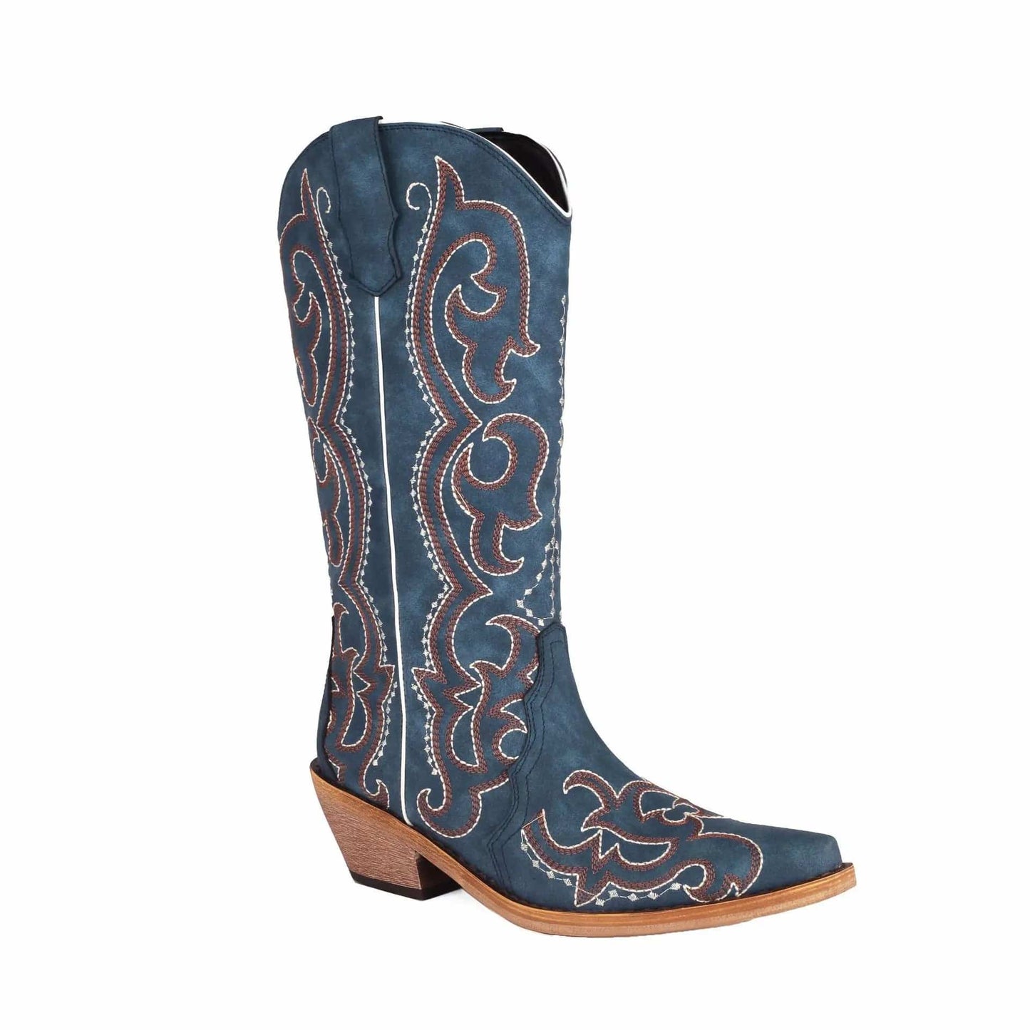 4 / Blue BUSY GIRL KK4961 fashion embroidery trend 2024 blue western cowboy boots size 48 thick heels ladies knee high shoes women boots