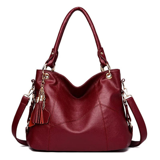 40*15*28cm / Red New retro mother fashion leather tassel wild stitching Korean version of large-capacity messenger bag handbag