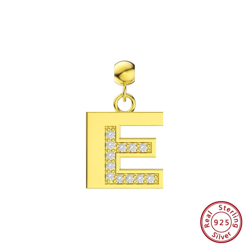 45cm / E RINNTIN ZK New Arrival Customized Gold Plated S925 Silver Chain With Zircon Heart Charms Personalized Alphabet Letter Necklace