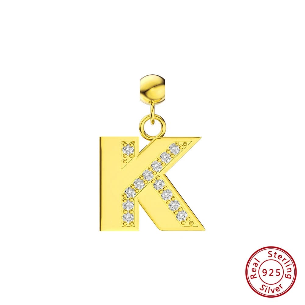 45cm / K RINNTIN ZK New Arrival Customized Gold Plated S925 Silver Chain With Zircon Heart Charms Personalized Alphabet Letter Necklace