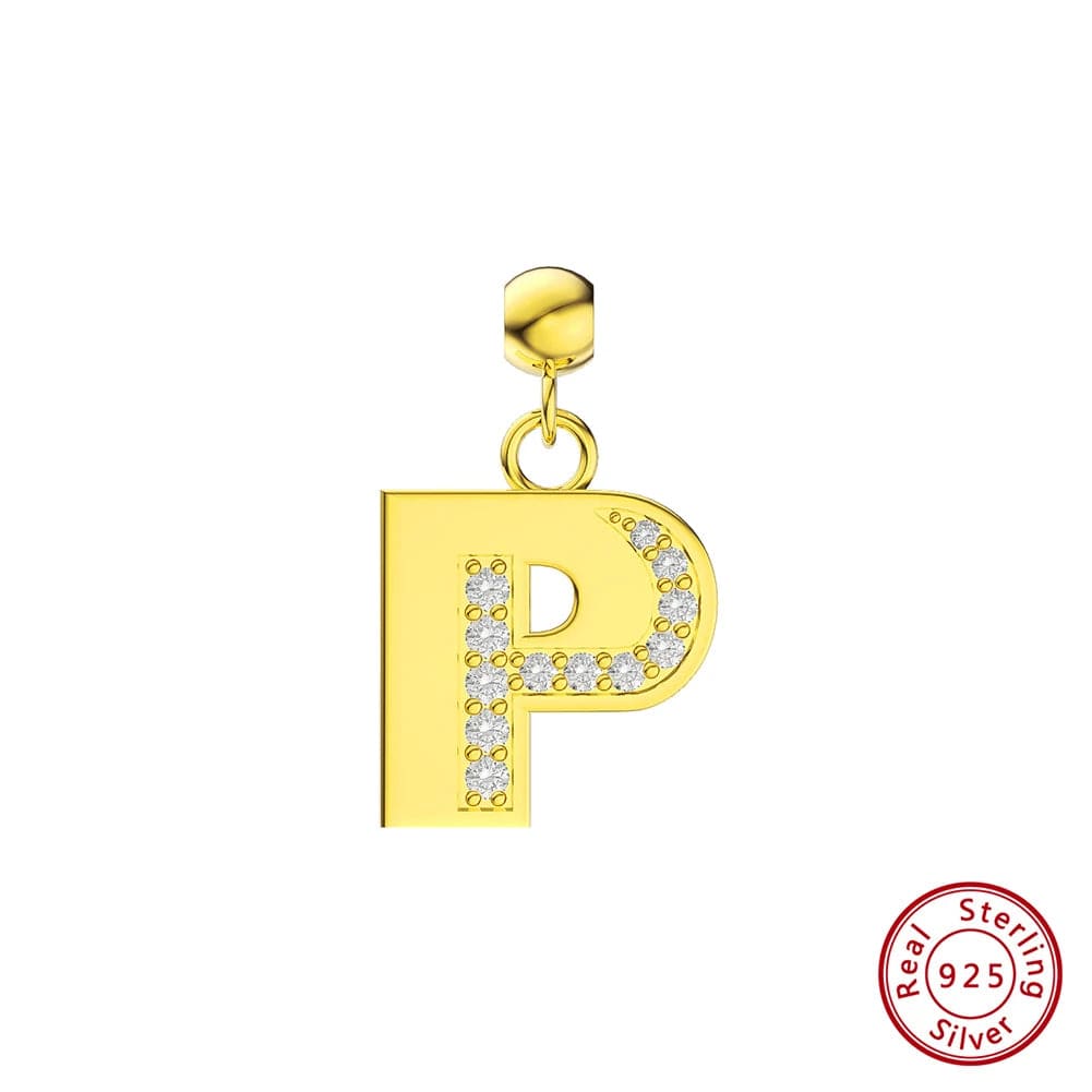 45cm / P RINNTIN ZK New Arrival Customized Gold Plated S925 Silver Chain With Zircon Heart Charms Personalized Alphabet Letter Necklace