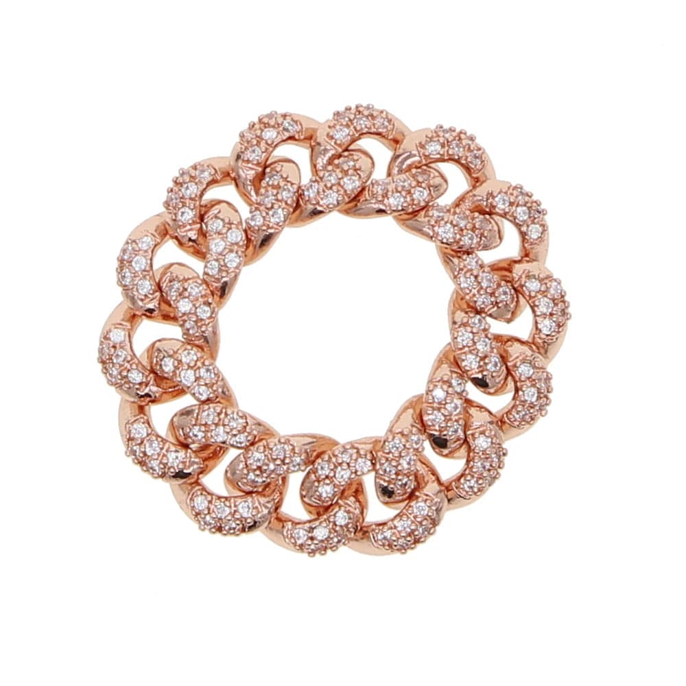 8 / R485-R Miami cuban link chain ring iced out cz bling moving chain design hiphop Rock Women finger jewelry