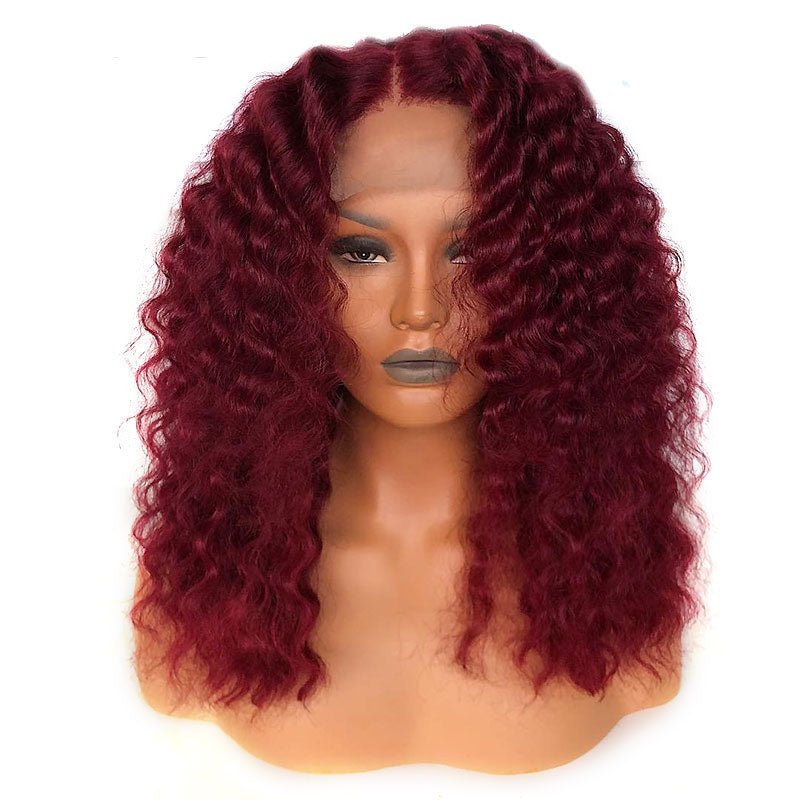 #99j dark red color kinky curly 200% density virgin human hair lace frontal wigs for women HD 4x4 lace closure wigs - SN Wigs & More