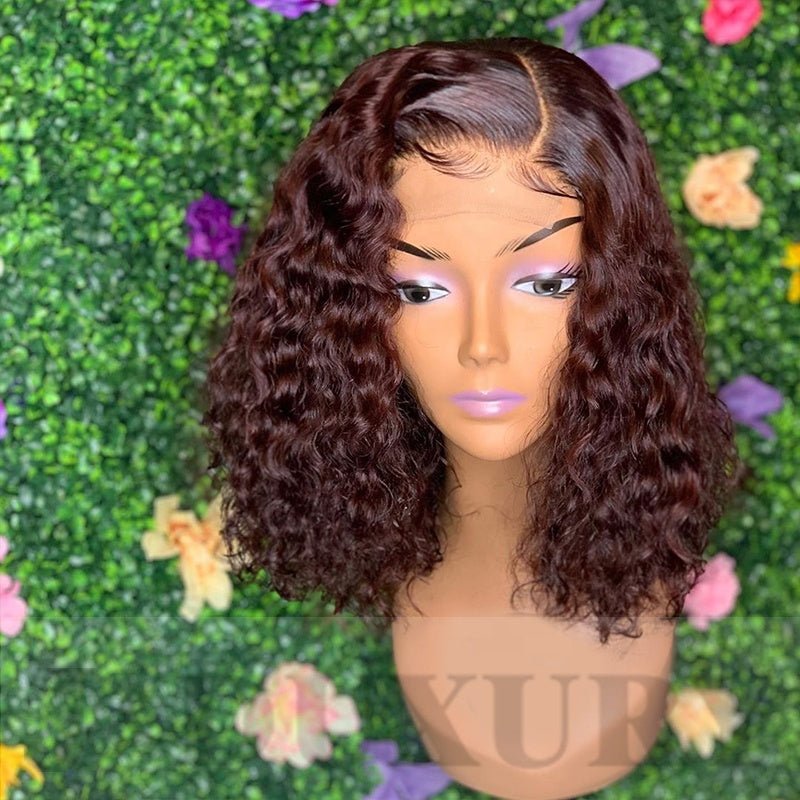 #99j dark red color kinky curly 200% density virgin human hair lace frontal wigs for women HD 4x4 lace closure wigs - SN Wigs & More