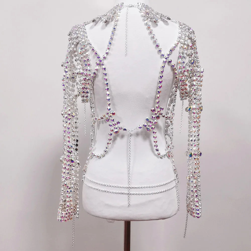 CUIER Luxury Full Crystal AB Glass Stone Jacket for Fashion Accessories 2.2KG Gorgeous Women Tops Rhinestone Sexy body Chain