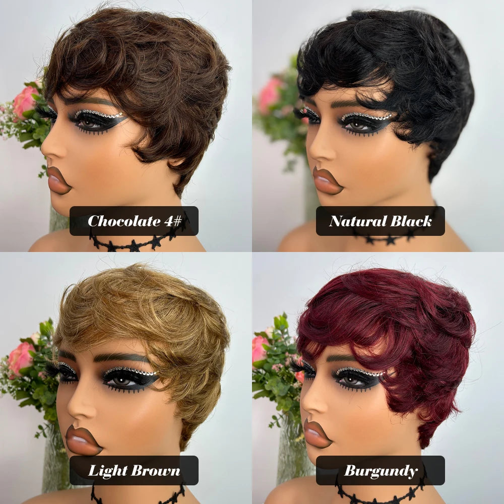 Short Human Hair Wigs Pixie Cut Straight perruque bresillienne for Black Women Machine Made Wigs With Bangs Cheap Glueless Wig - SN Wigs & More