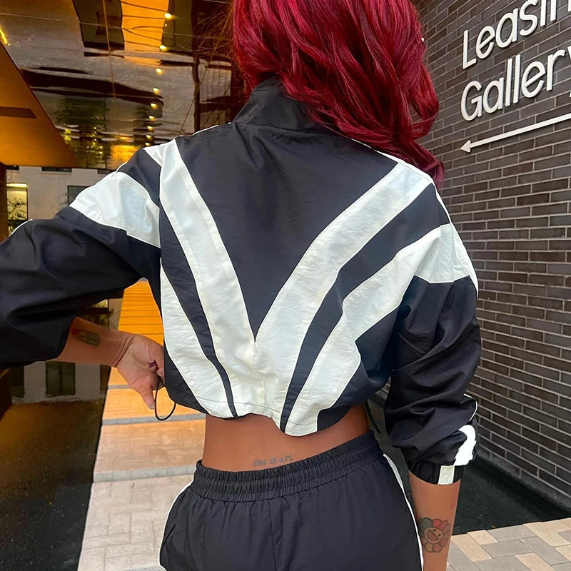 BIIKPIIK Contrast-color Women Tracksuits Sporty Fitness Fashion Two Piece Pants Sets Jacket + Pants Jogging Street Style Outfits