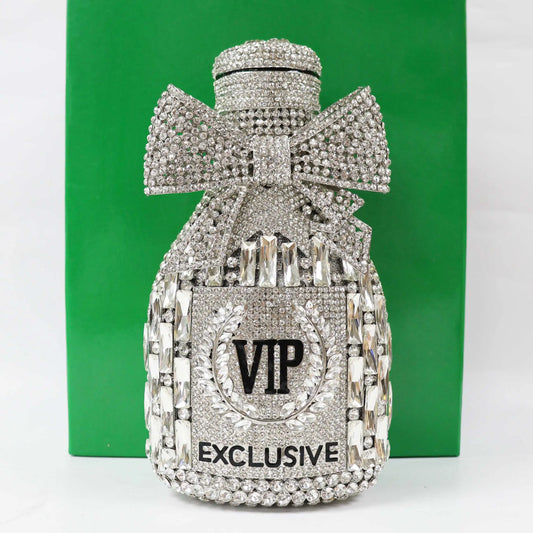 KHNmeet Champagne Bottle Crystal Evening Bags Silver Rhinestone Clutch Purses Chinese VIP Bow Luxury Handbags sm260