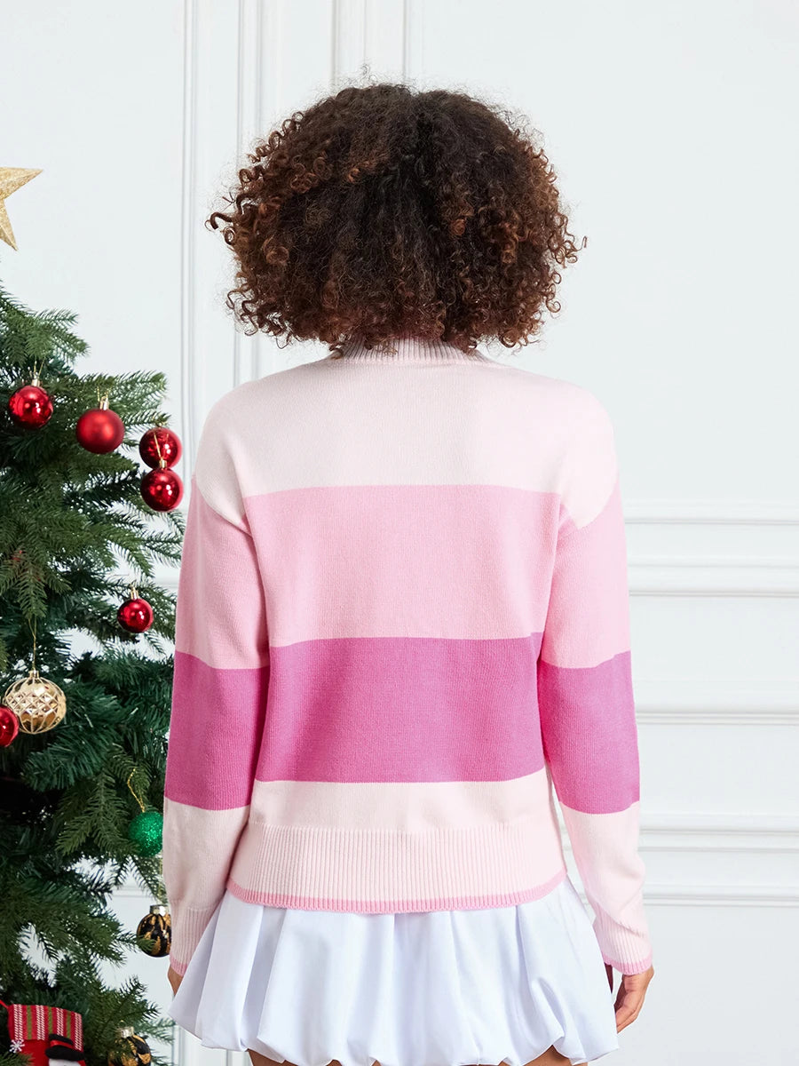 Women's Christmas Knit Sweater Long Sleeve Crewneck Sequins Letter Casual Striped Knitwear