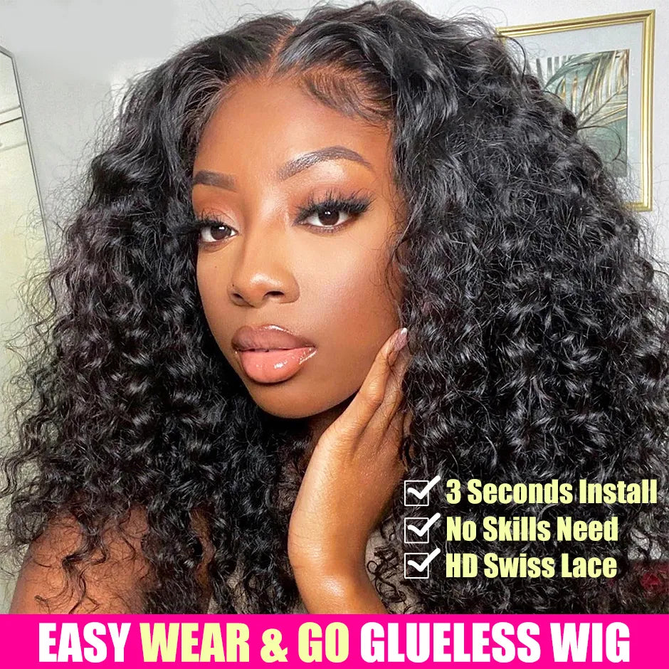 Water Wave Glueless Wig Pre-Cut Lace Wig 180% Pre-Plucked Natural Wave Wear Go Glueless Curly Human Hair Wigs For Women - SN Wigs & More