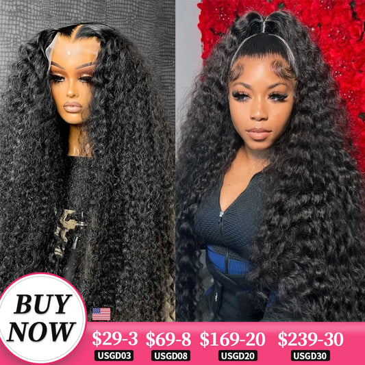 200 Density HD 13X6 Transparent Deep Water Wave Curly Human Hair Lace Frontal Wig 30 34 Inch 13X4 Lace Front Human Hair Wigs - SN Wigs & More