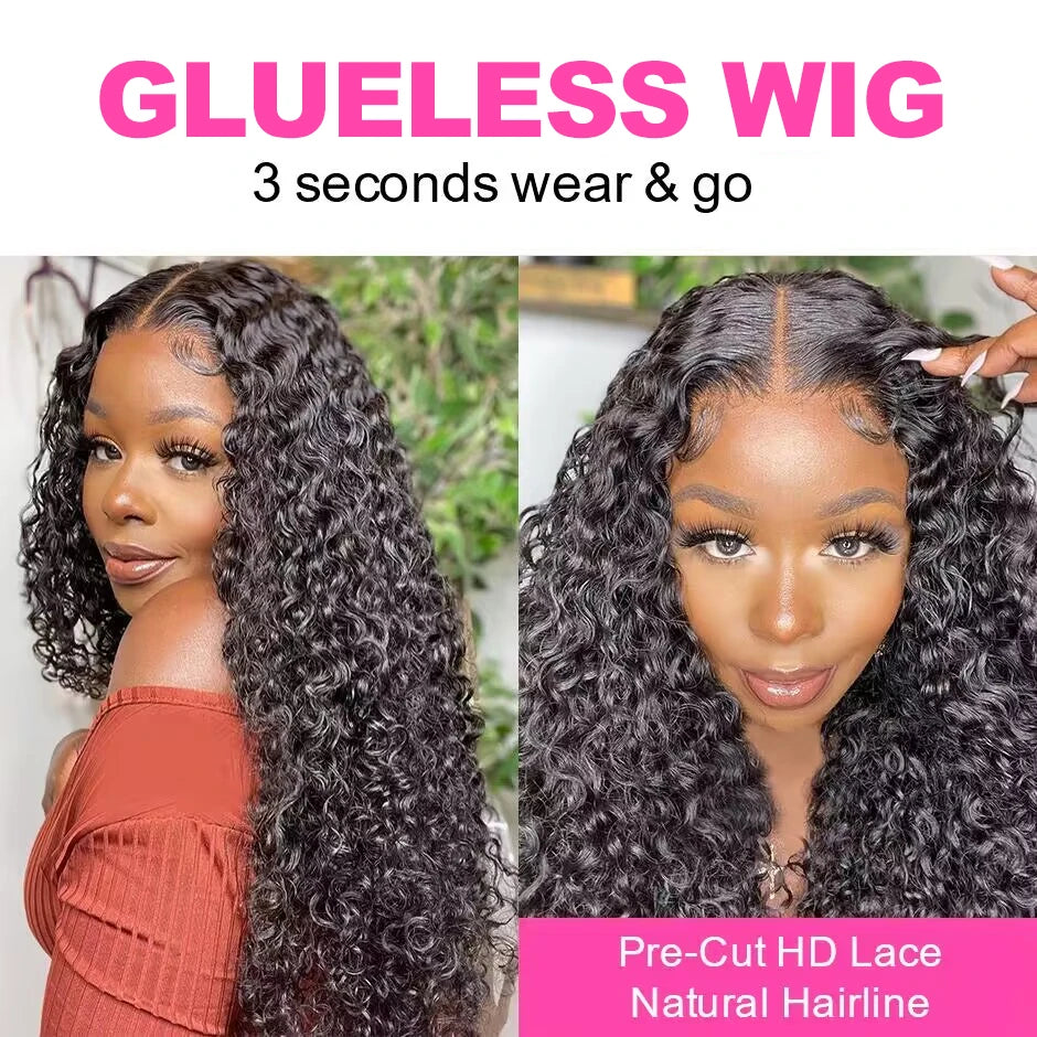 Water Wave Glueless Wig Pre-Cut Lace Wig 180% Pre-Plucked Natural Wave Wear Go Glueless Curly Human Hair Wigs For Women - SN Wigs & More