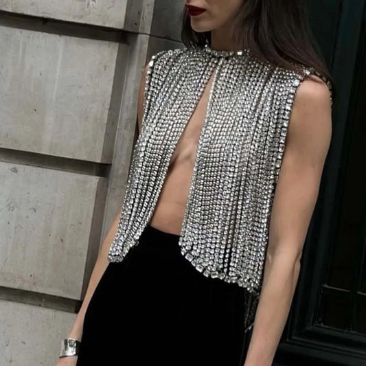 Stonefans Layered Chest Chain Accesorries Dress Necklace Designer Shoulder Top Jewellery Exaggerate Rhinestone Bra Bodysuit Gift