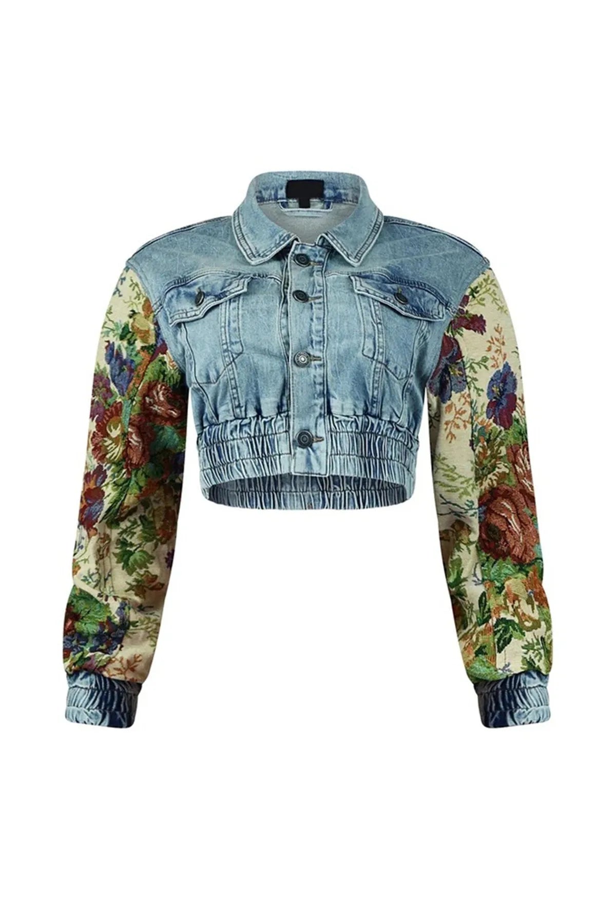 CM.YAYA Denim Women's Set Floral Patchwork Full Sleeve Button Fly Jacket and Ripped Jeans Pants Suit 2024 Two 2 Piece Set Outfit