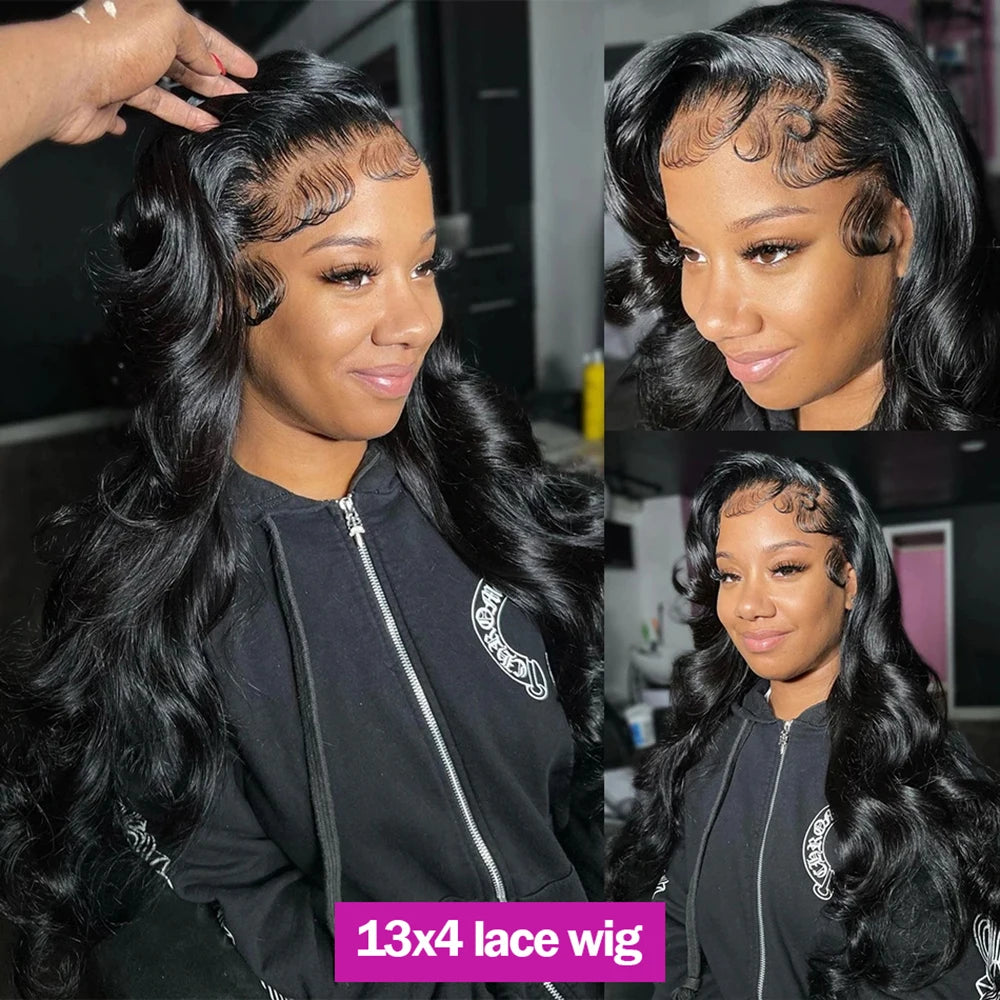 13x4 13X6 Body Wave Transparent Lace Front Wig Bling Hair HD Frontal Wig 180% Density Human Hair 4x4 Lace Closure Wigs For Women - SN Wigs & More