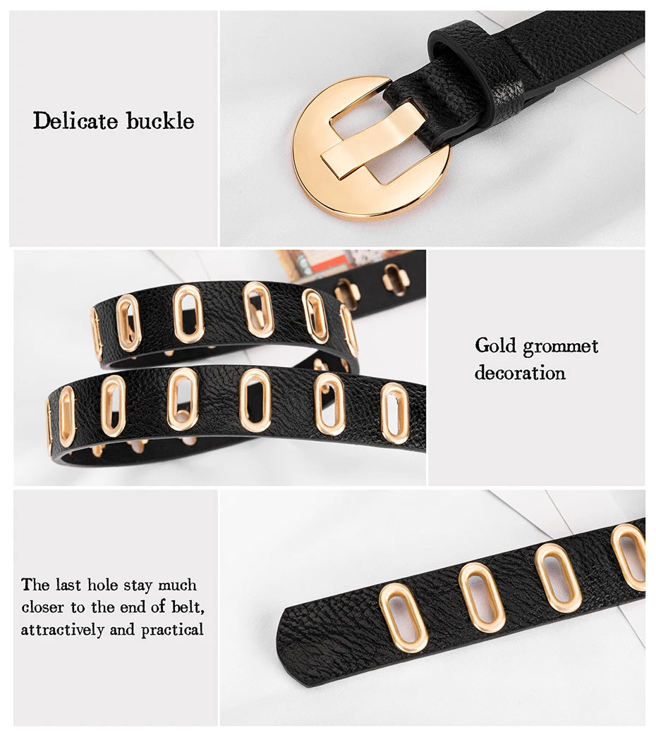 Maikun New Grunge Women Belt Adjustable Hole Grunge Punk  Belts for Women Alloy Pin Buckle PU Leather Belt 