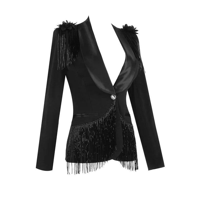 A3449 Heavy Industry  New Arrived Beaded Tassel  Women  Elegant Short Top Black Fashion Coat  2024