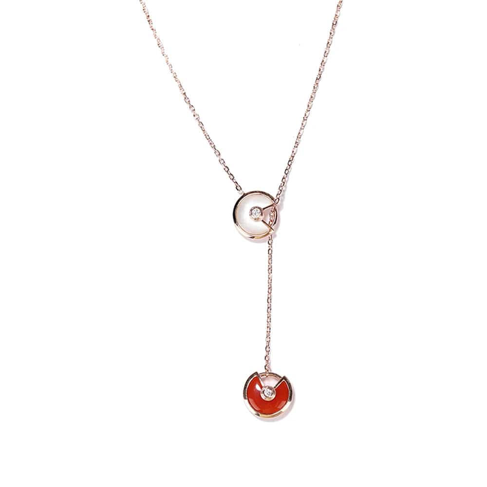 amulet / Rose Gold Our factory directly sells double Amulet Necklace S925 silver white Fritillaria red agate women's 2023 high-grade jewelry