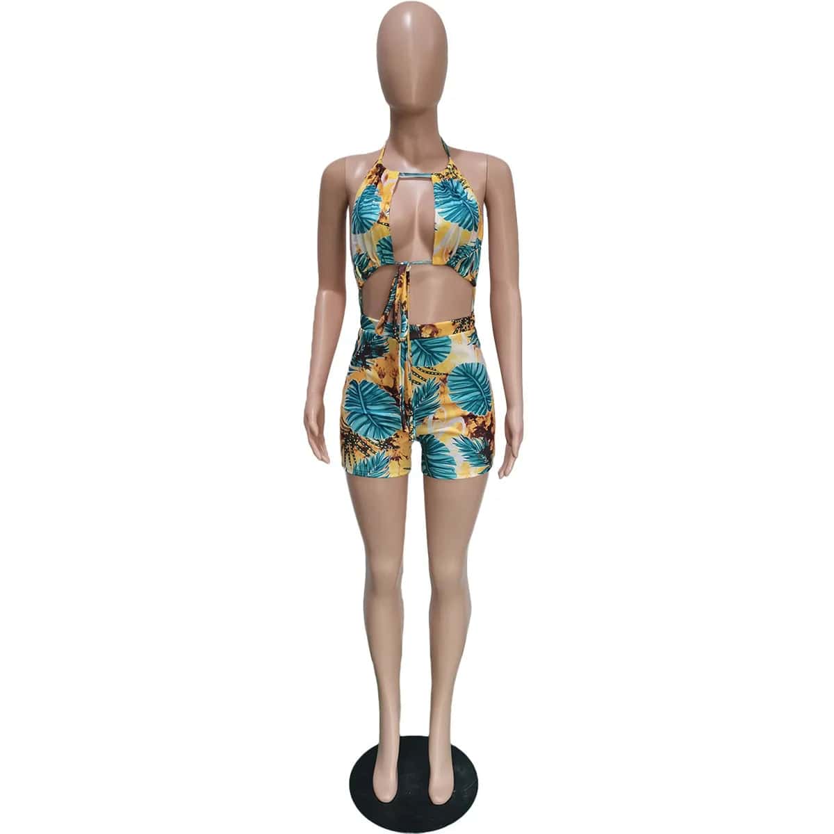 Backless Bra One Piece Jumpsuit Boho Sublimation Beach Romper Floral Print Beach Wear Tie Dye Rompers Women Jumpsuit 2022